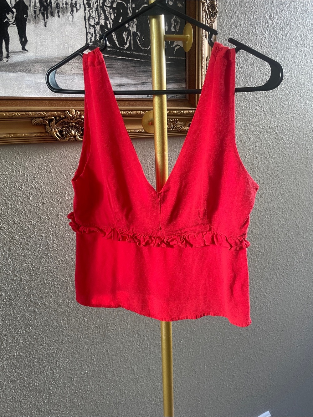 Le Lis Bright Red V-Neck Ruffle-Trim Camisole